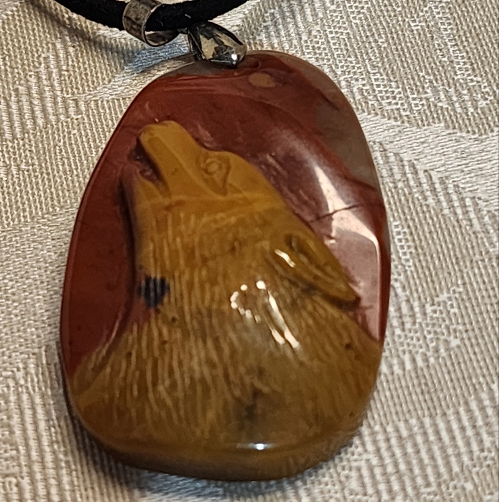 Thai 925 Sterling Silver Pendant Noreena Jasper Carved Wolf Necklace Healing Gem - Picture 5 of 12